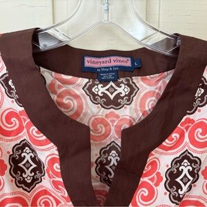 Vineyard Vines L Coral and Brown Silk Cotton Blend Tunic with Side Slits